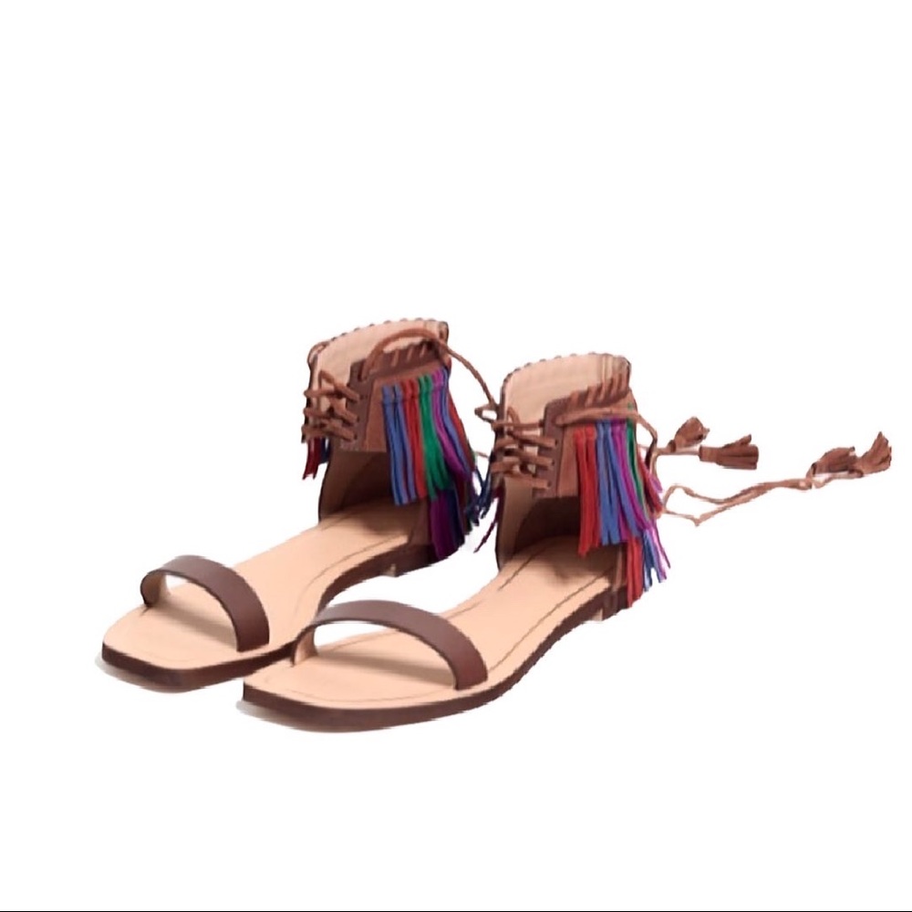 ZARA | Multicoloured Fringed Leather Sandals